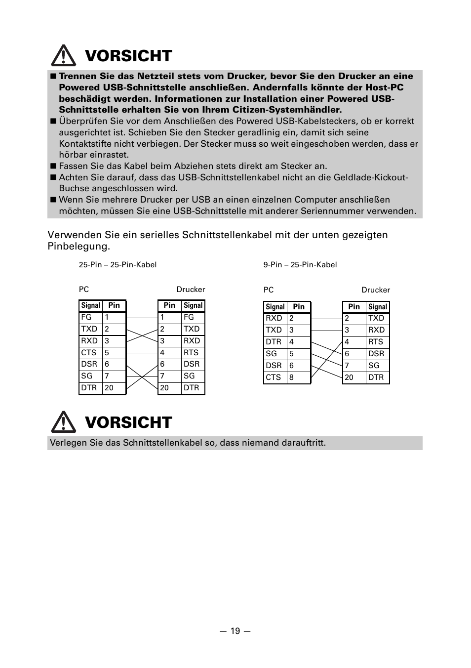 Vorsicht | CITIZEN CT-S851 User Manual | Page 117 / 240