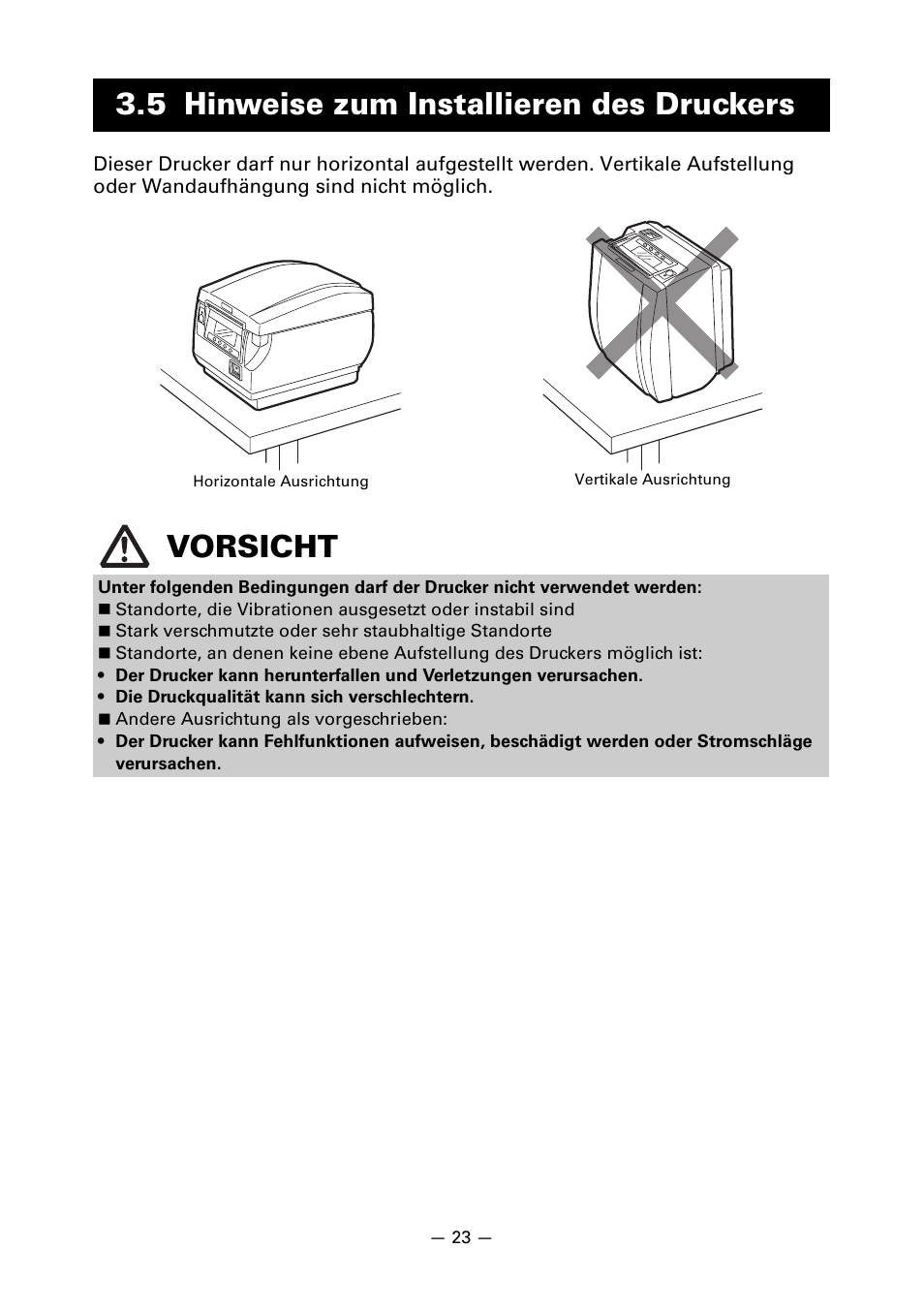 5 hinweise zum installieren des druckers, 5 hinweise zum installieren des druckers vorsicht | CITIZEN CT-S851 User Manual | Page 121 / 240