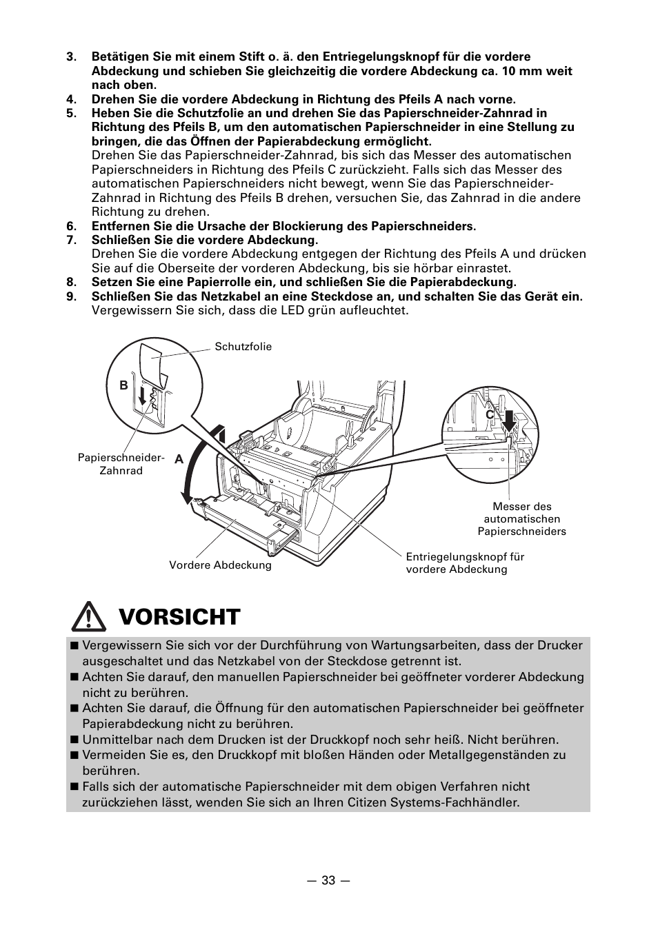 Vorsicht | CITIZEN CT-S851 User Manual | Page 131 / 240