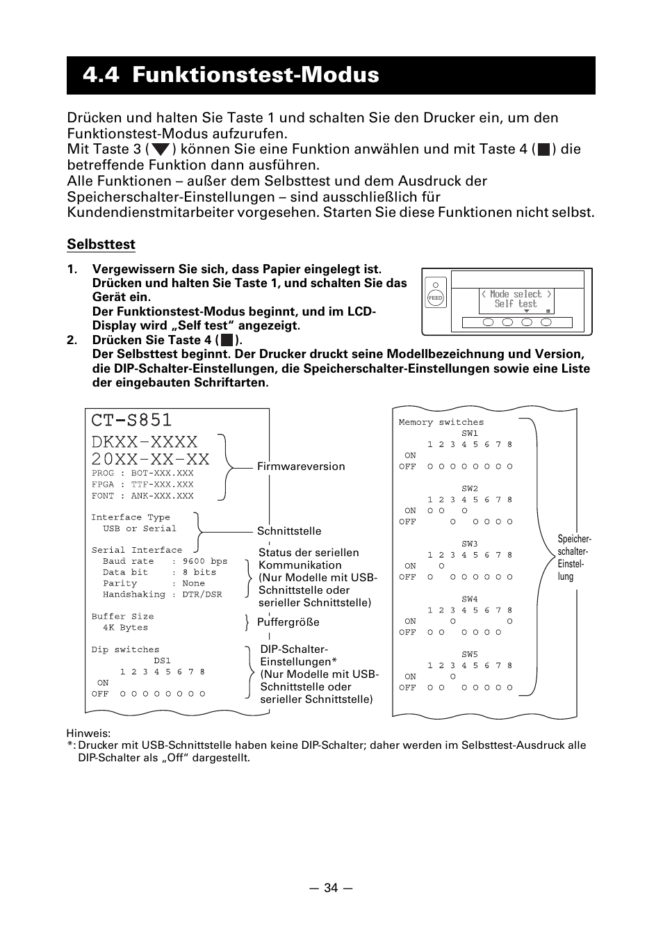 4 funktionstest-modus | CITIZEN CT-S851 User Manual | Page 132 / 240