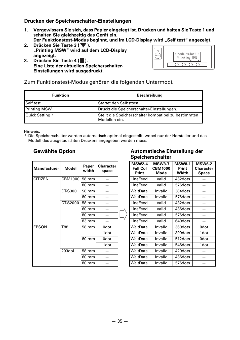 Drucken der speicherschalter-einstellungen | CITIZEN CT-S851 User Manual | Page 133 / 240