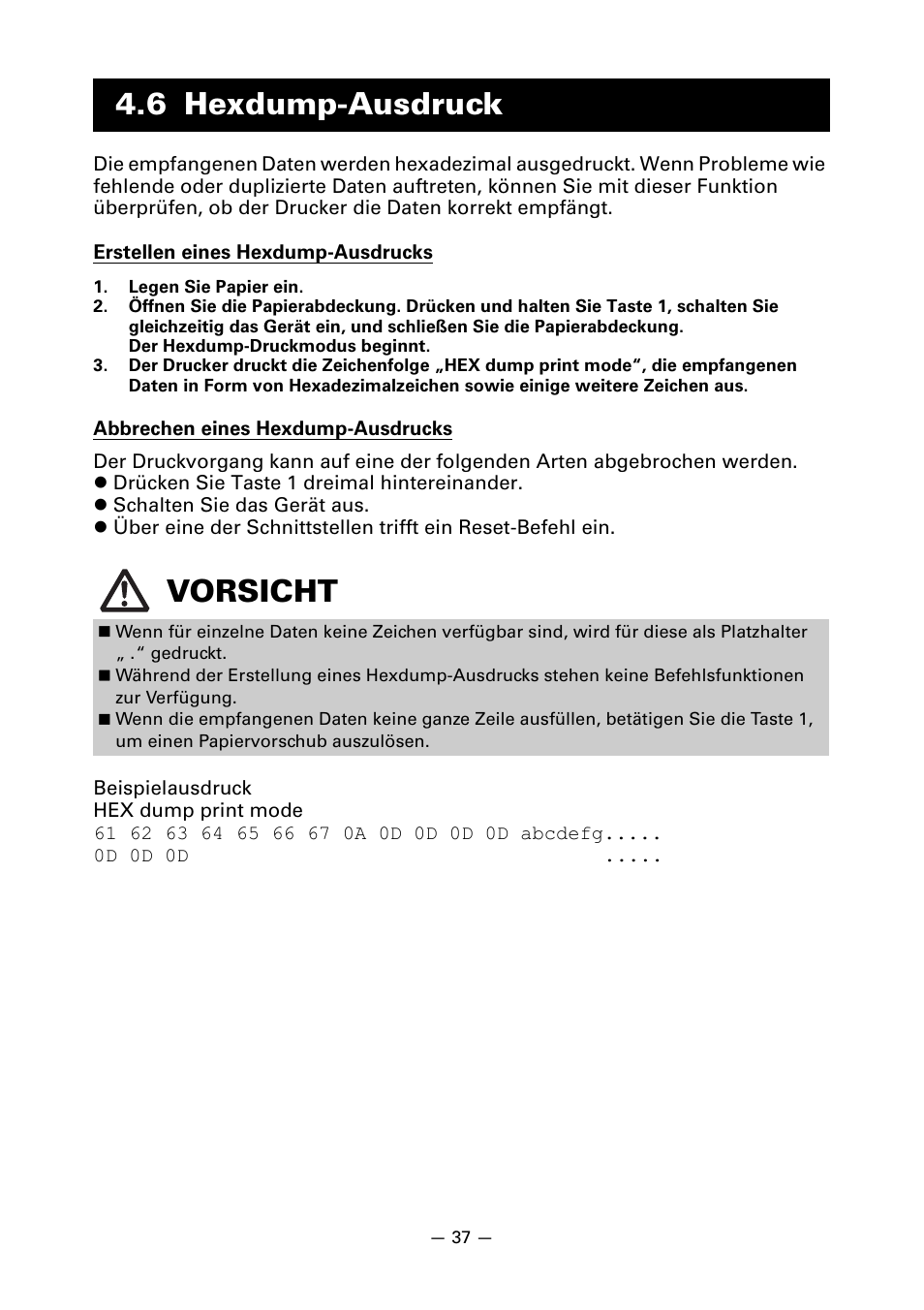 6 hexdump-ausdruck, 6 hexdump-ausdruck vorsicht | CITIZEN CT-S851 User Manual | Page 135 / 240