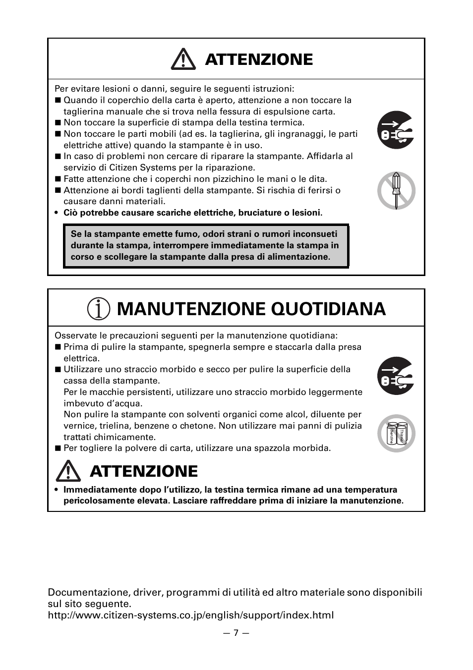 Manutenzione quotidiana, Attenzione | CITIZEN CT-S851 User Manual | Page 152 / 240