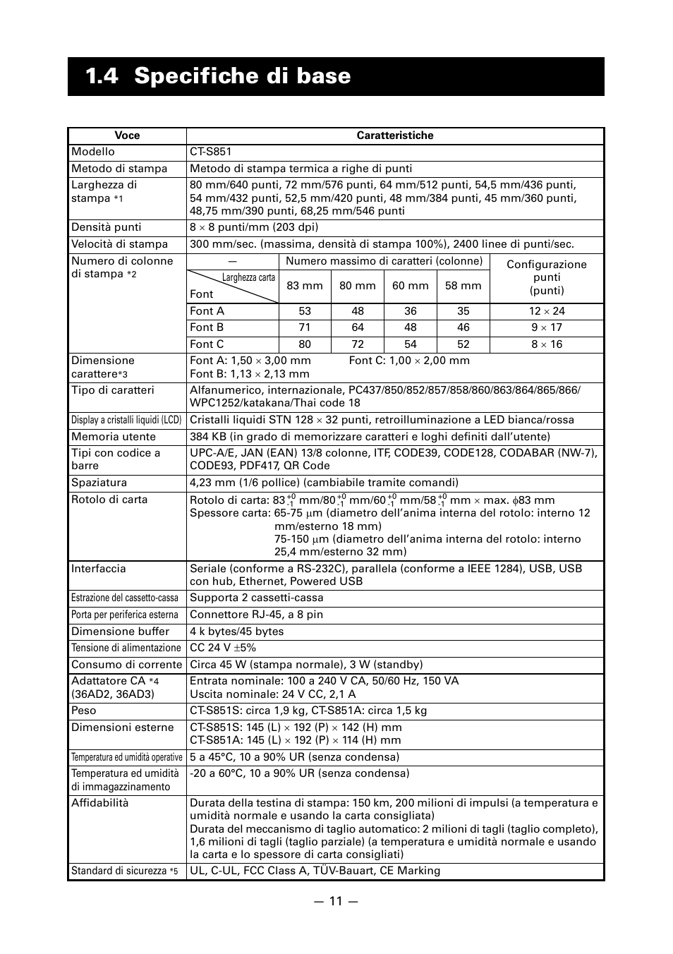 4 specifiche di base | CITIZEN CT-S851 User Manual | Page 156 / 240