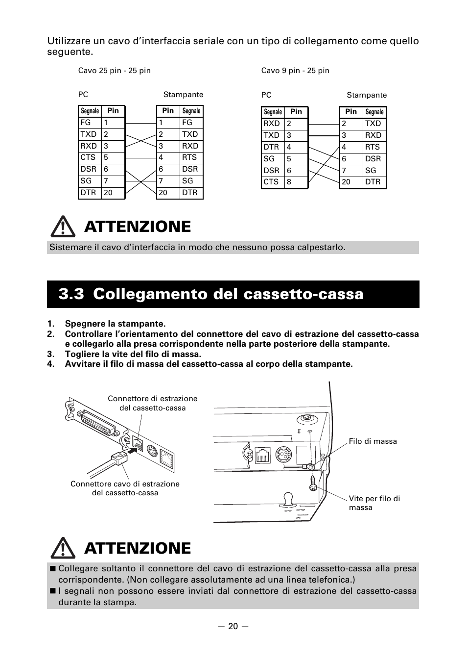 3 collegamento del cassetto-cassa, Attenzione, 3 collegamento del cassetto-cassa attenzione | CITIZEN CT-S851 User Manual | Page 165 / 240