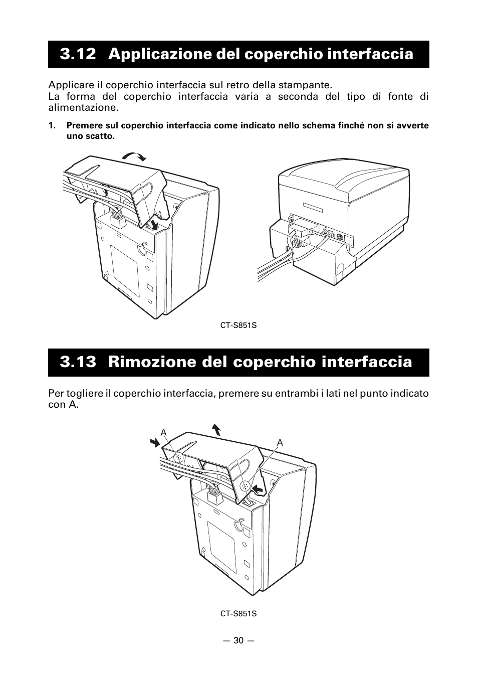 12 applicazione del coperchio interfaccia, 13 rimozione del coperchio interfaccia | CITIZEN CT-S851 User Manual | Page 175 / 240