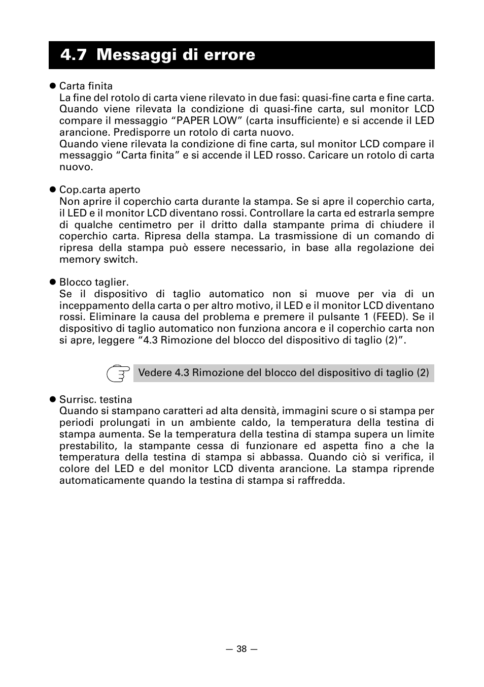7 messaggi di errore | CITIZEN CT-S851 User Manual | Page 183 / 240