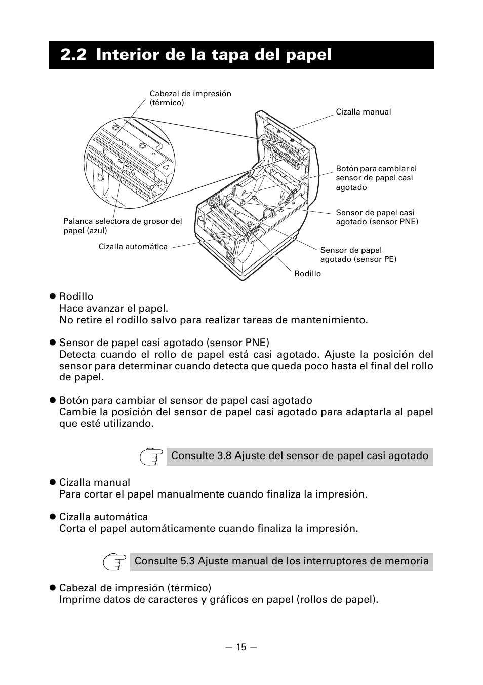 2 interior de la tapa del papel | CITIZEN CT-S851 User Manual | Page 207 / 240