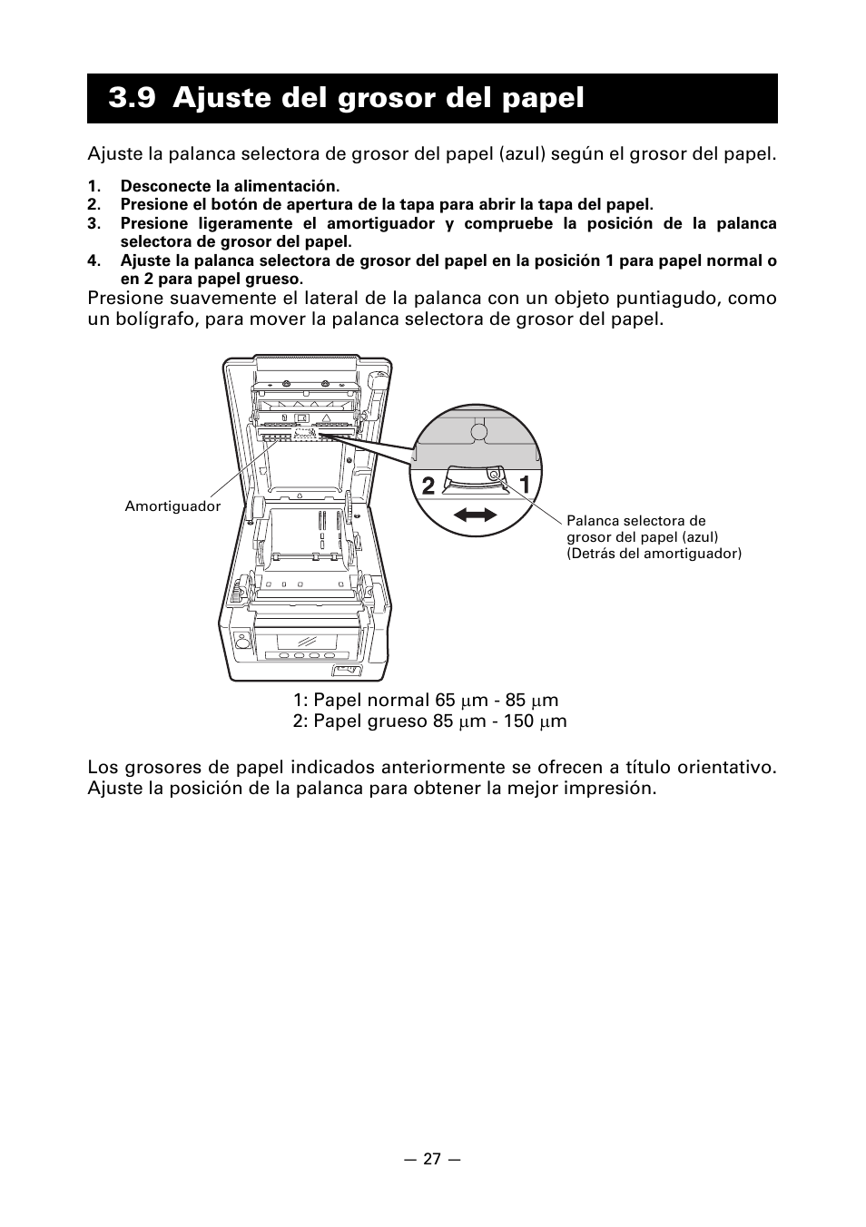9 ajuste del grosor del papel | CITIZEN CT-S851 User Manual | Page 219 / 240