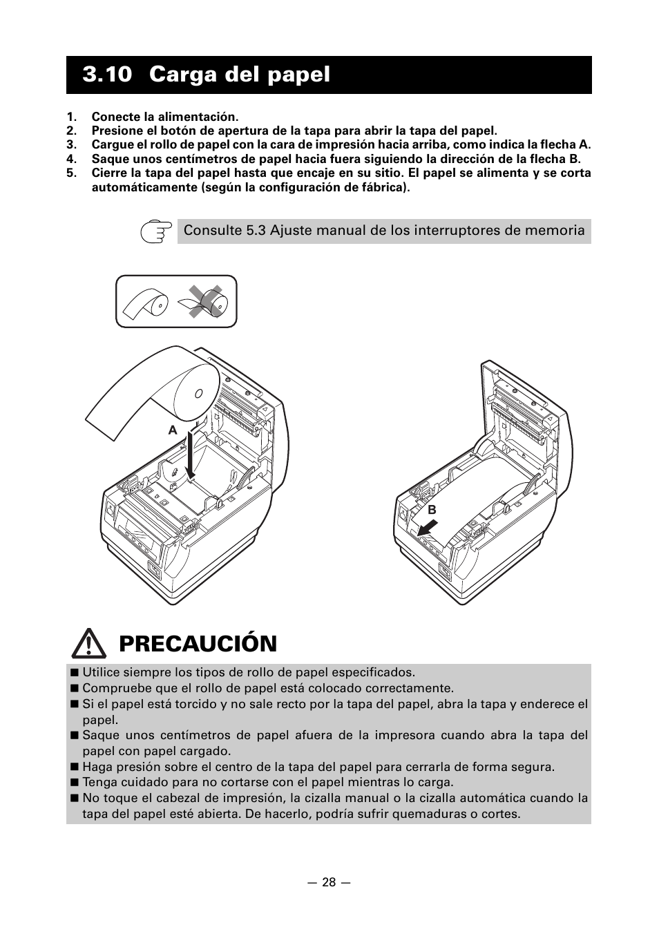 10 carga del papel, Precaución | CITIZEN CT-S851 User Manual | Page 220 / 240