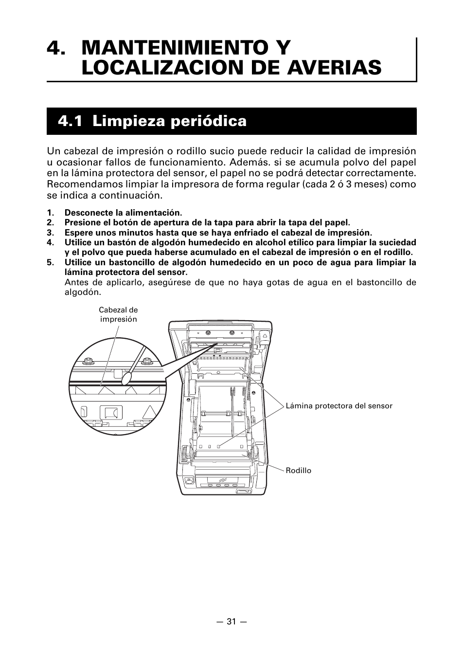 Mantenimiento y localizacion de averias, 1 limpieza periódica | CITIZEN CT-S851 User Manual | Page 223 / 240
