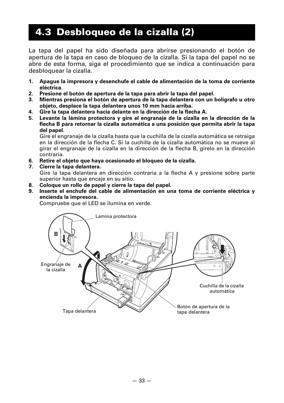 3 desbloqueo de la cizalla (2) | CITIZEN CT-S851 User Manual | Page 225 / 240