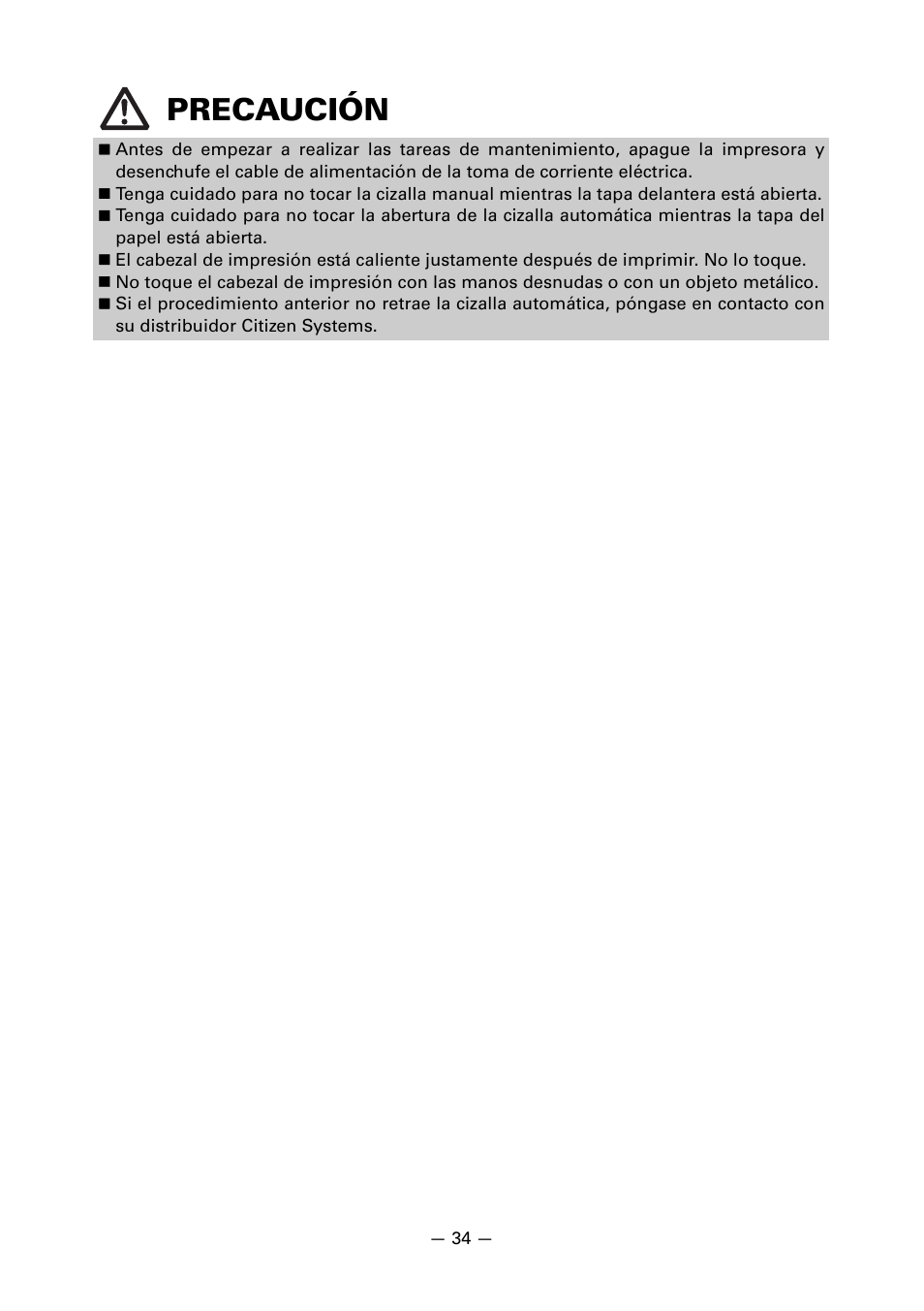 Precaución | CITIZEN CT-S851 User Manual | Page 226 / 240