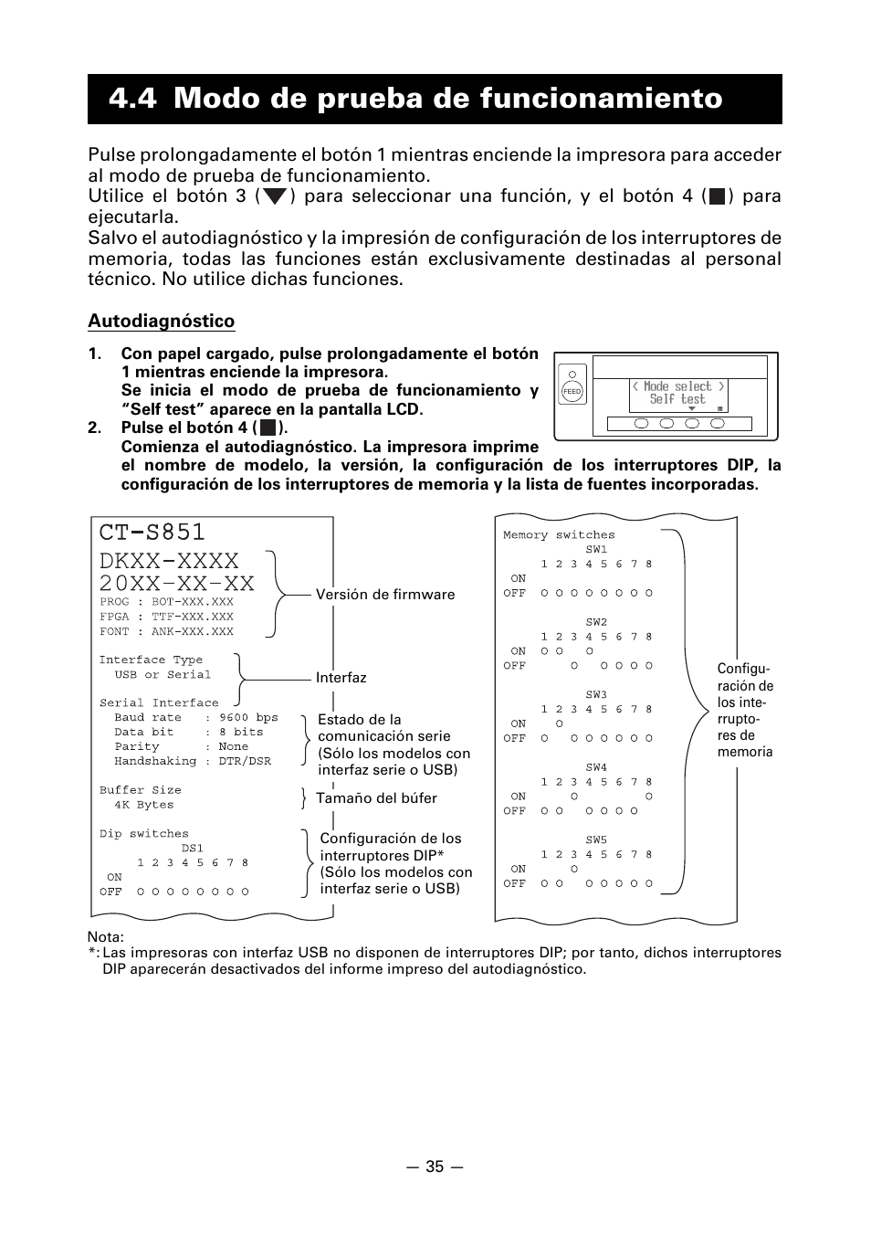 4 modo de prueba de funcionamiento | CITIZEN CT-S851 User Manual | Page 227 / 240