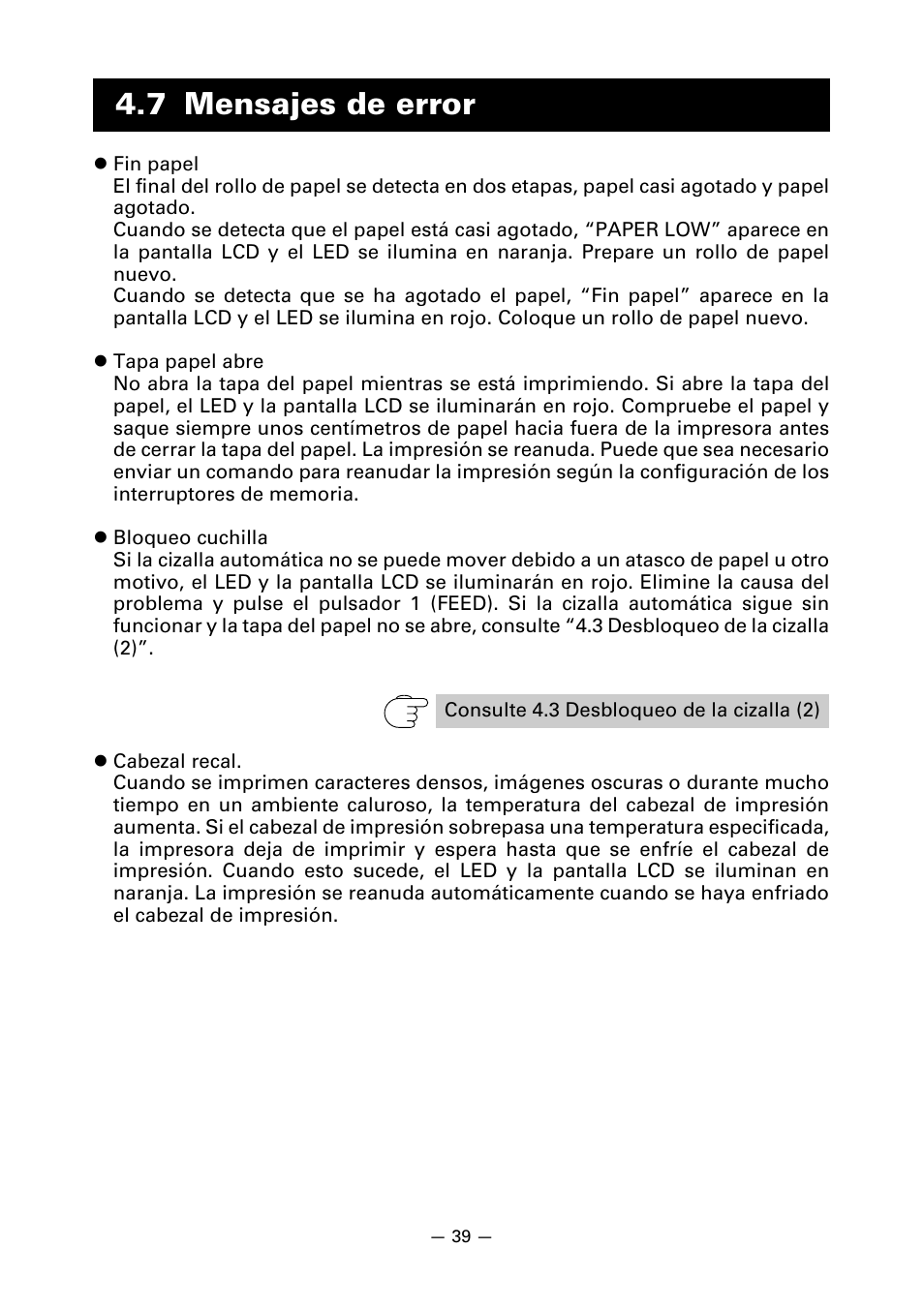 7 mensajes de error | CITIZEN CT-S851 User Manual | Page 231 / 240