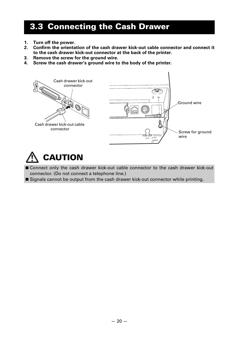 3 connecting the cash drawer, 3 connecting the cash drawer caution | CITIZEN CT-S851 User Manual | Page 24 / 240