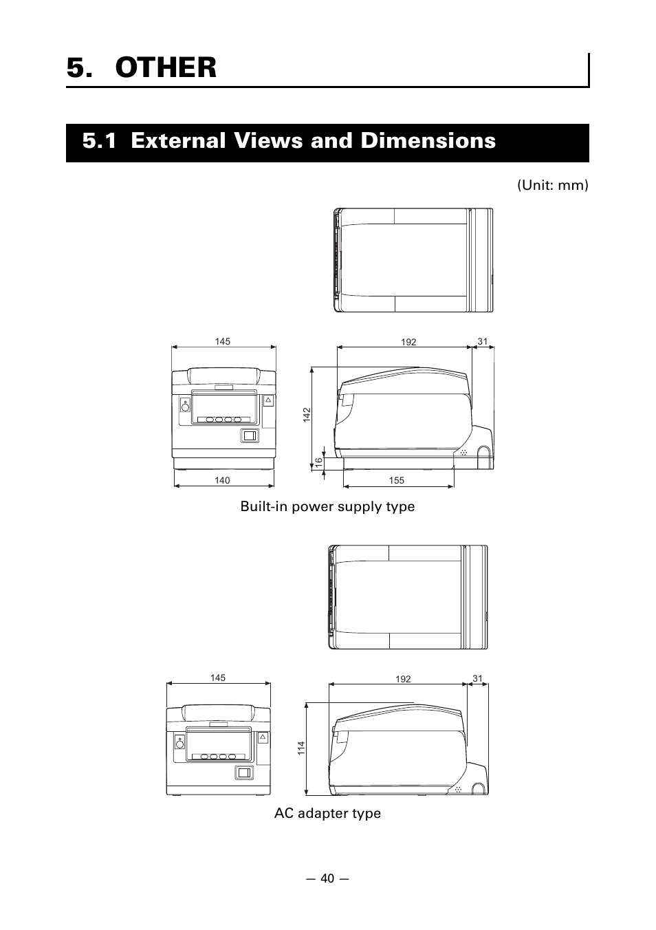 Other, 1 external views and dimensions | CITIZEN CT-S851 User Manual | Page 44 / 240
