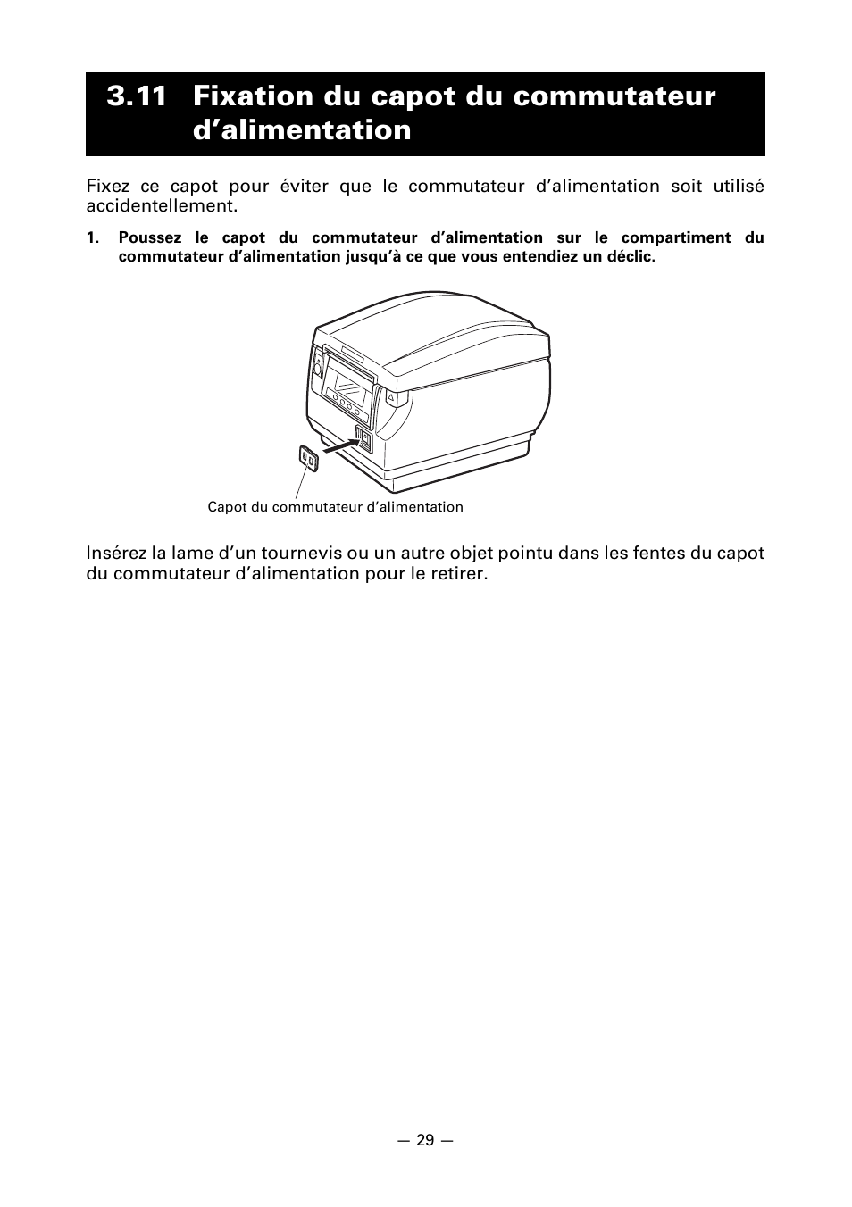 11 fixation du capot du commutateur d’alimentation | CITIZEN CT-S851 User Manual | Page 80 / 240