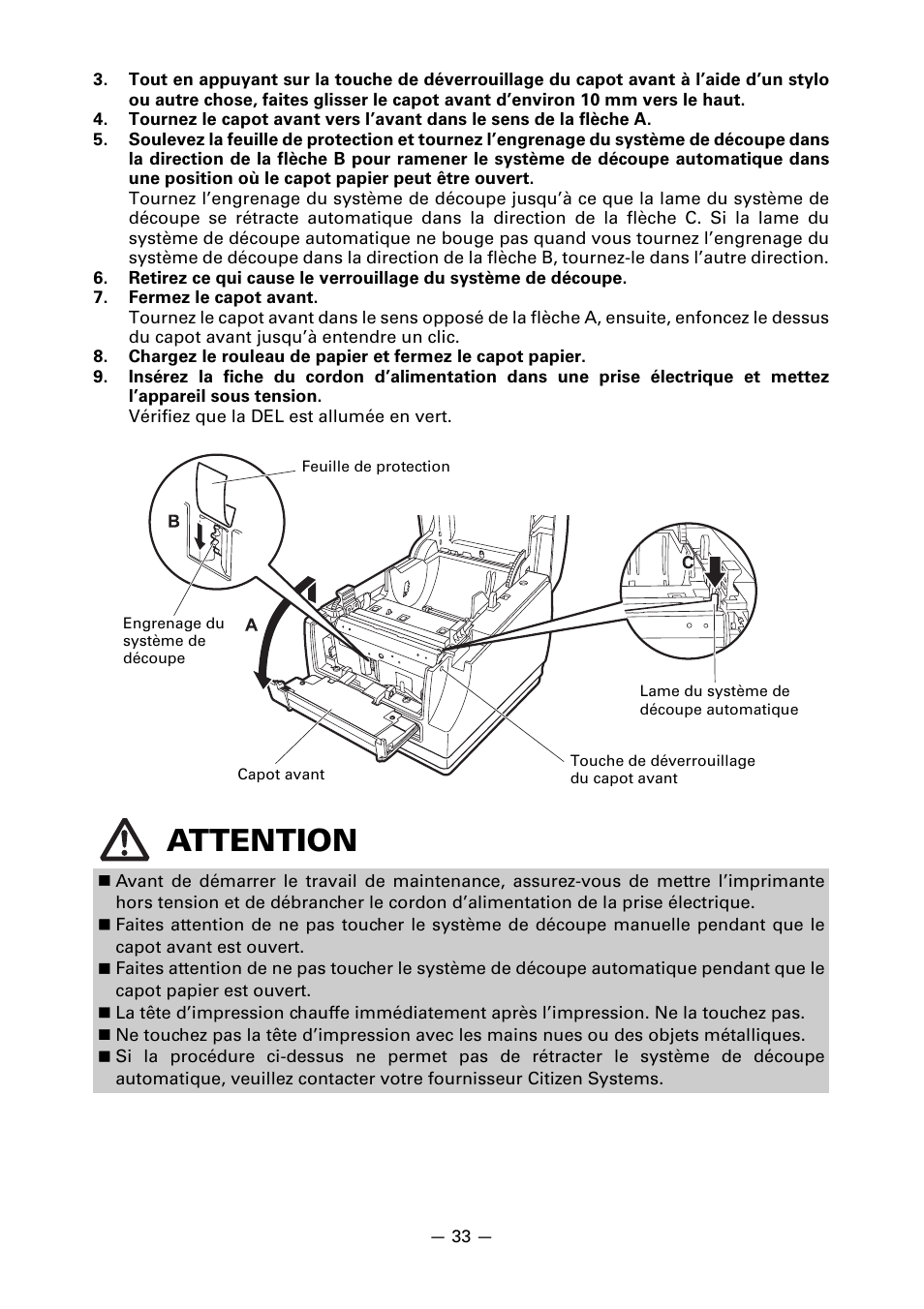 Attention | CITIZEN CT-S851 User Manual | Page 84 / 240