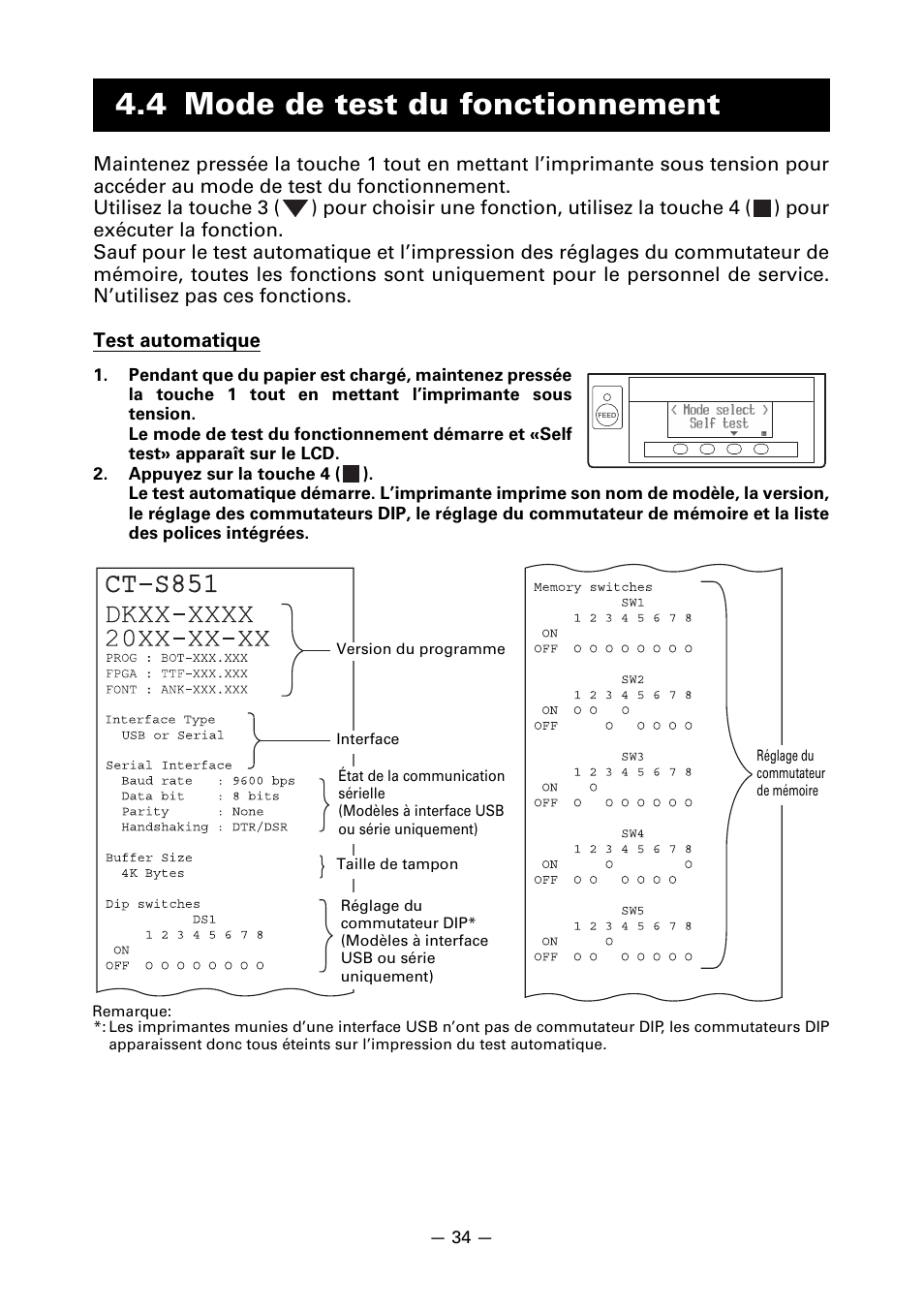4 mode de test du fonctionnement | CITIZEN CT-S851 User Manual | Page 85 / 240