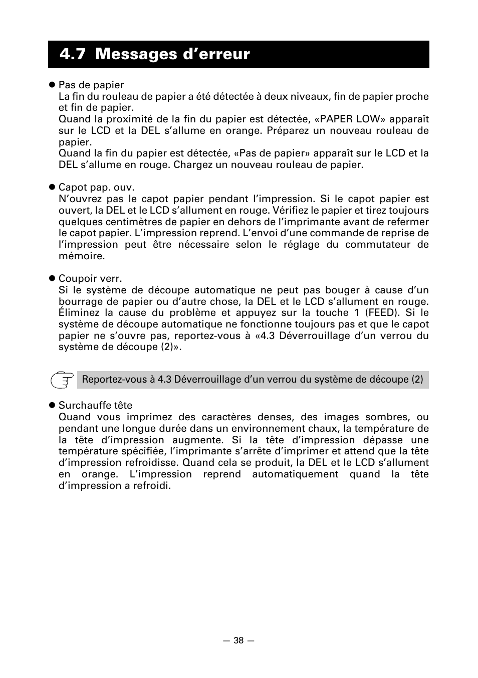 7 messages d’erreur | CITIZEN CT-S851 User Manual | Page 89 / 240