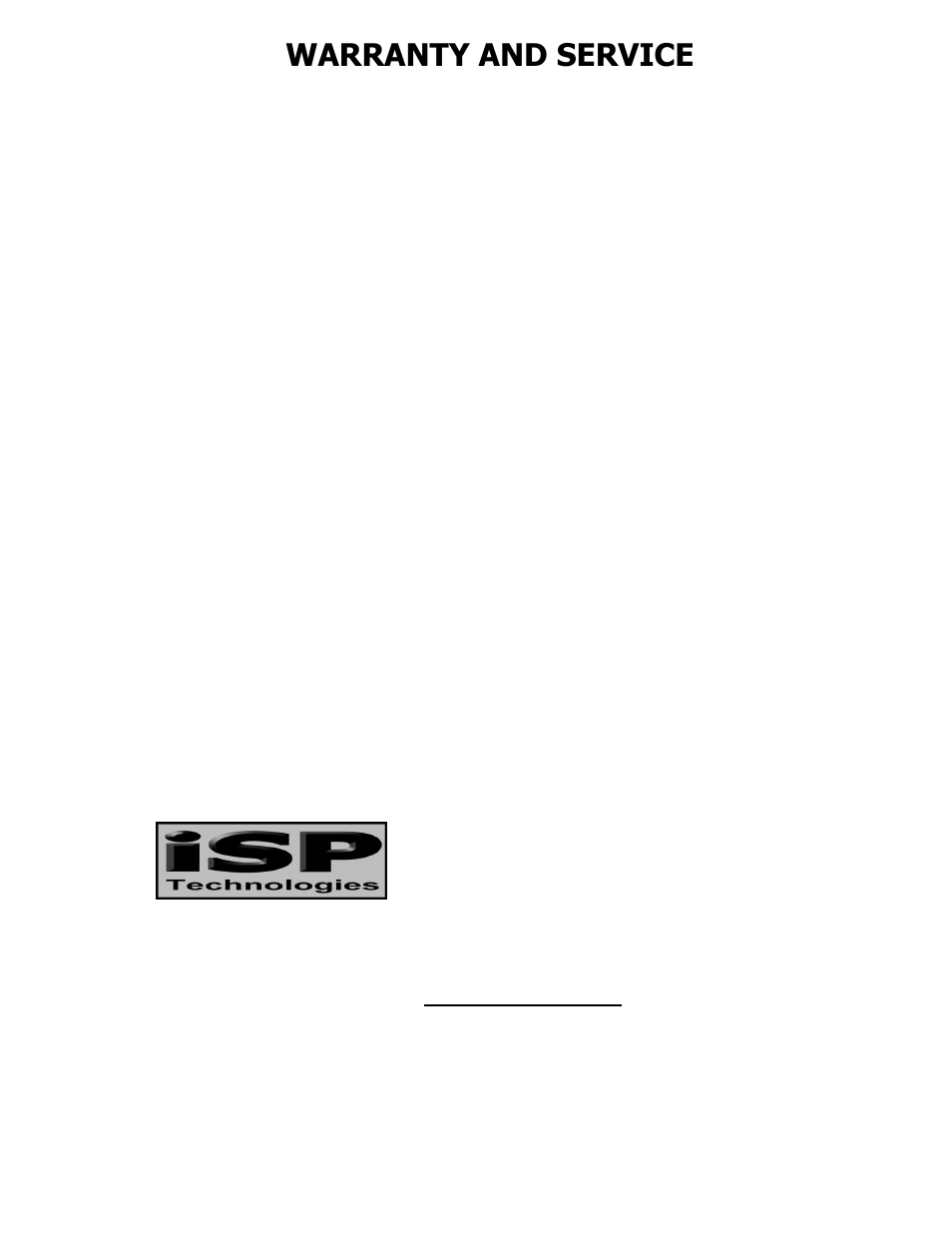 Warranty and service | ISP Technologies STEALTH PRO POWER AMPLIFIER User Manual | Page 8 / 8