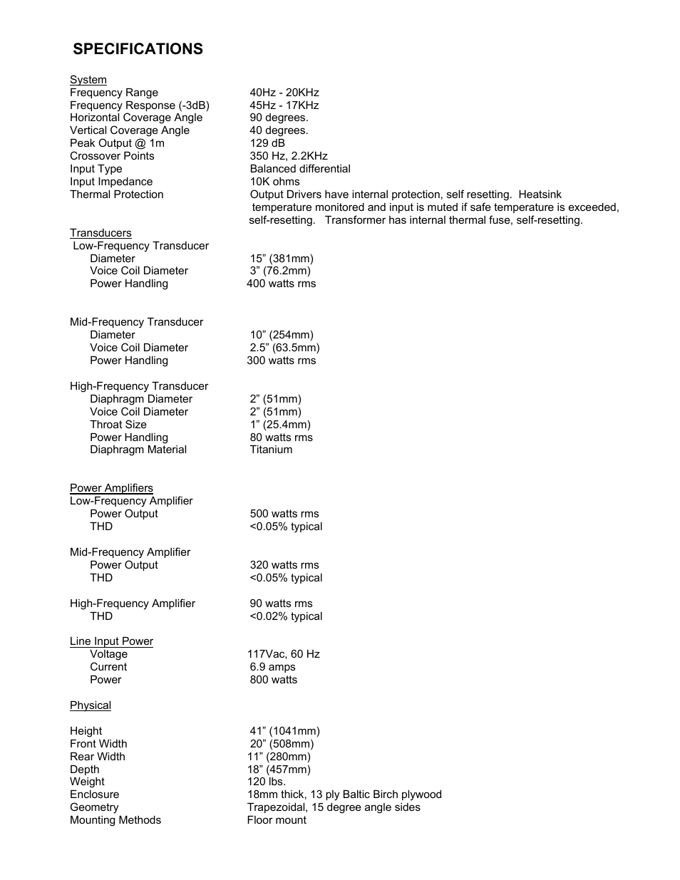 Specifications | ISP Technologies Tripower 900 User Manual | Page 7 / 8