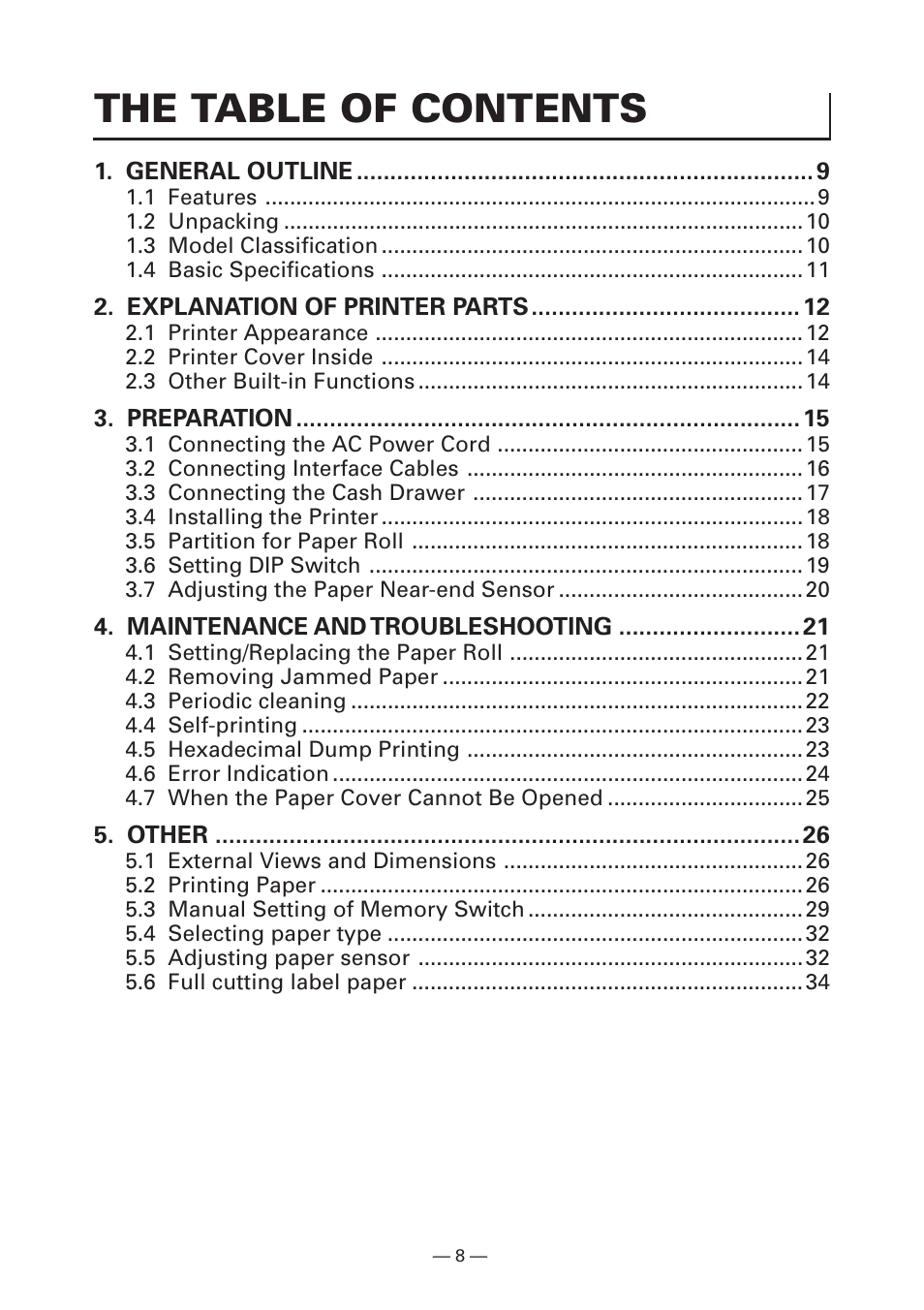 The table of contents | CITIZEN S4000DCM User Manual | Page 11 / 38