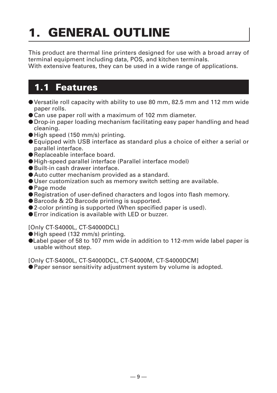 General outline, 1 features | CITIZEN S4000DCM User Manual | Page 12 / 38