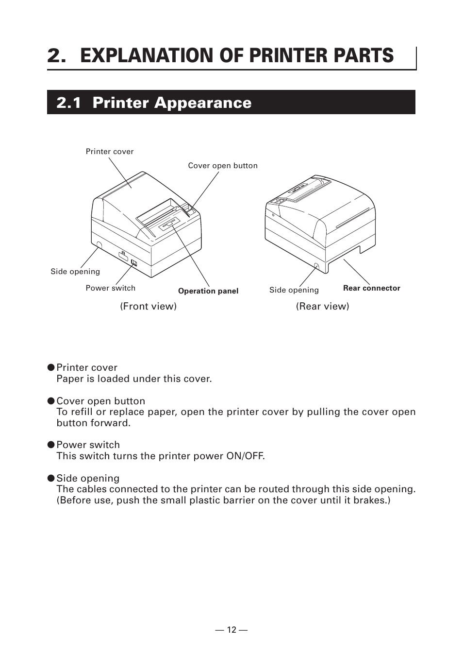 Explanation of printer parts, 1 printer appearance | CITIZEN S4000DCM User Manual | Page 15 / 38