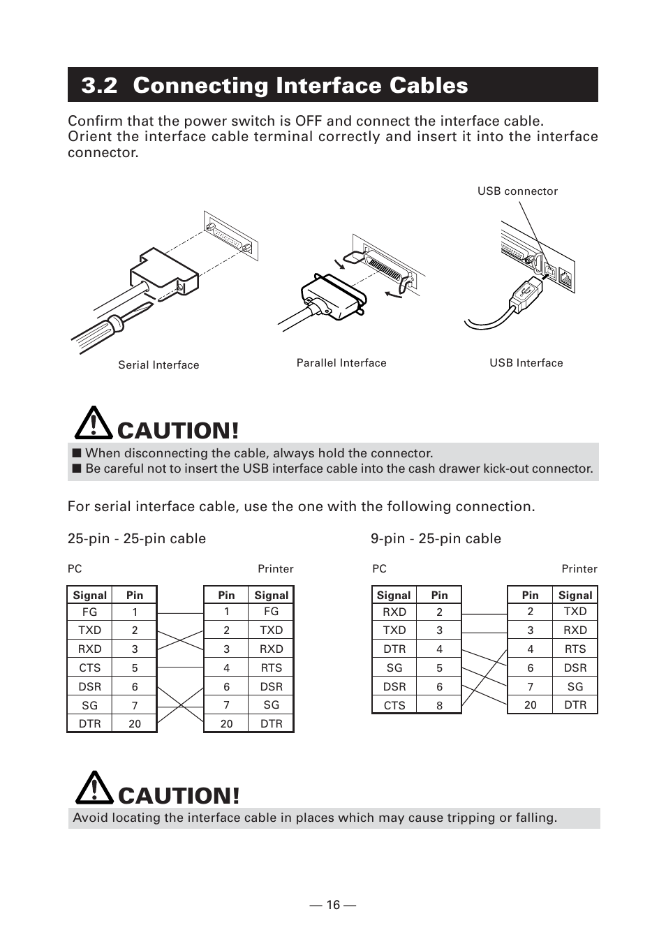 2 connecting interface cables, Caution | CITIZEN S4000DCM User Manual | Page 19 / 38