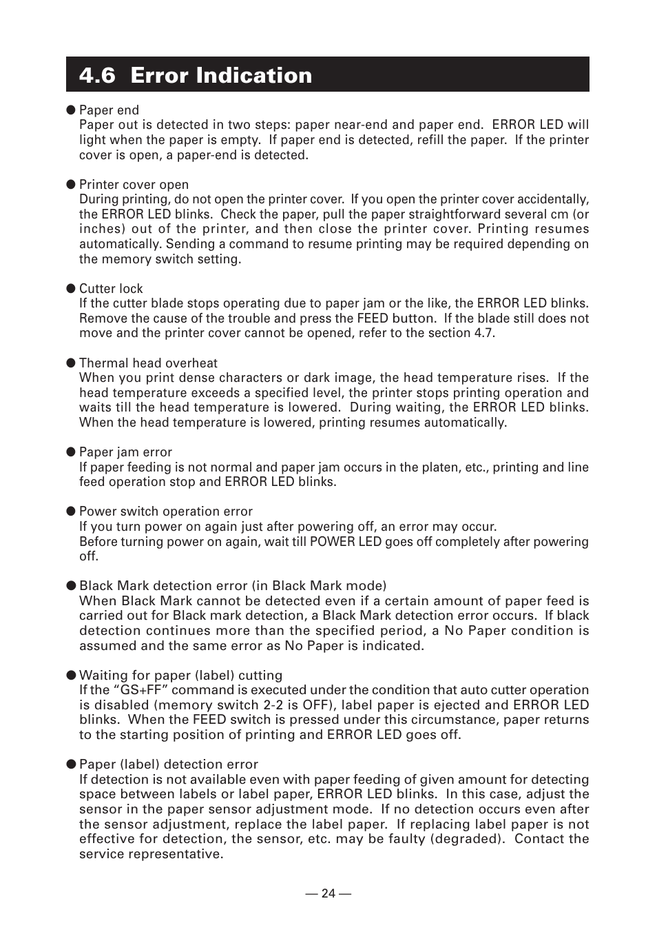 6 error indication | CITIZEN S4000DCM User Manual | Page 27 / 38