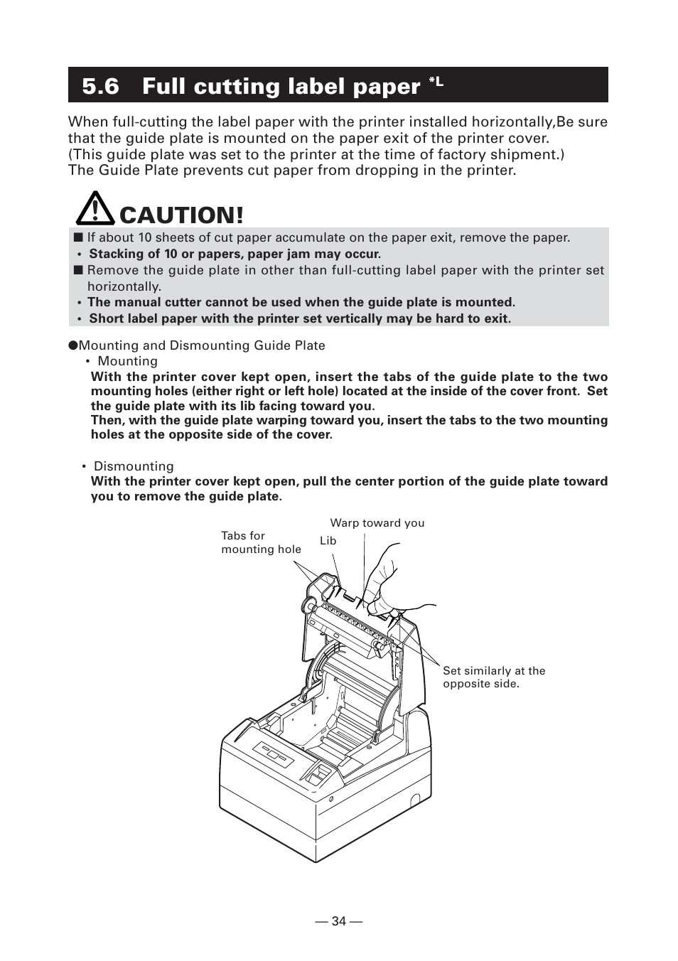 6 full cutting label paper *l, 6 full cutting label paper, Caution | CITIZEN S4000DCM User Manual | Page 37 / 38