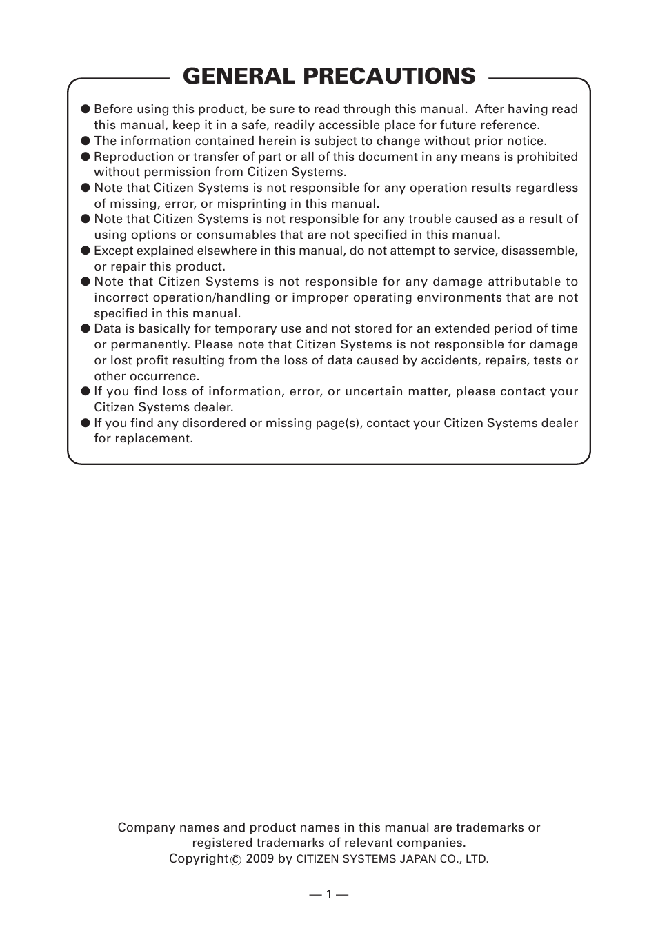 General precautions | CITIZEN S4000DCM User Manual | Page 4 / 38