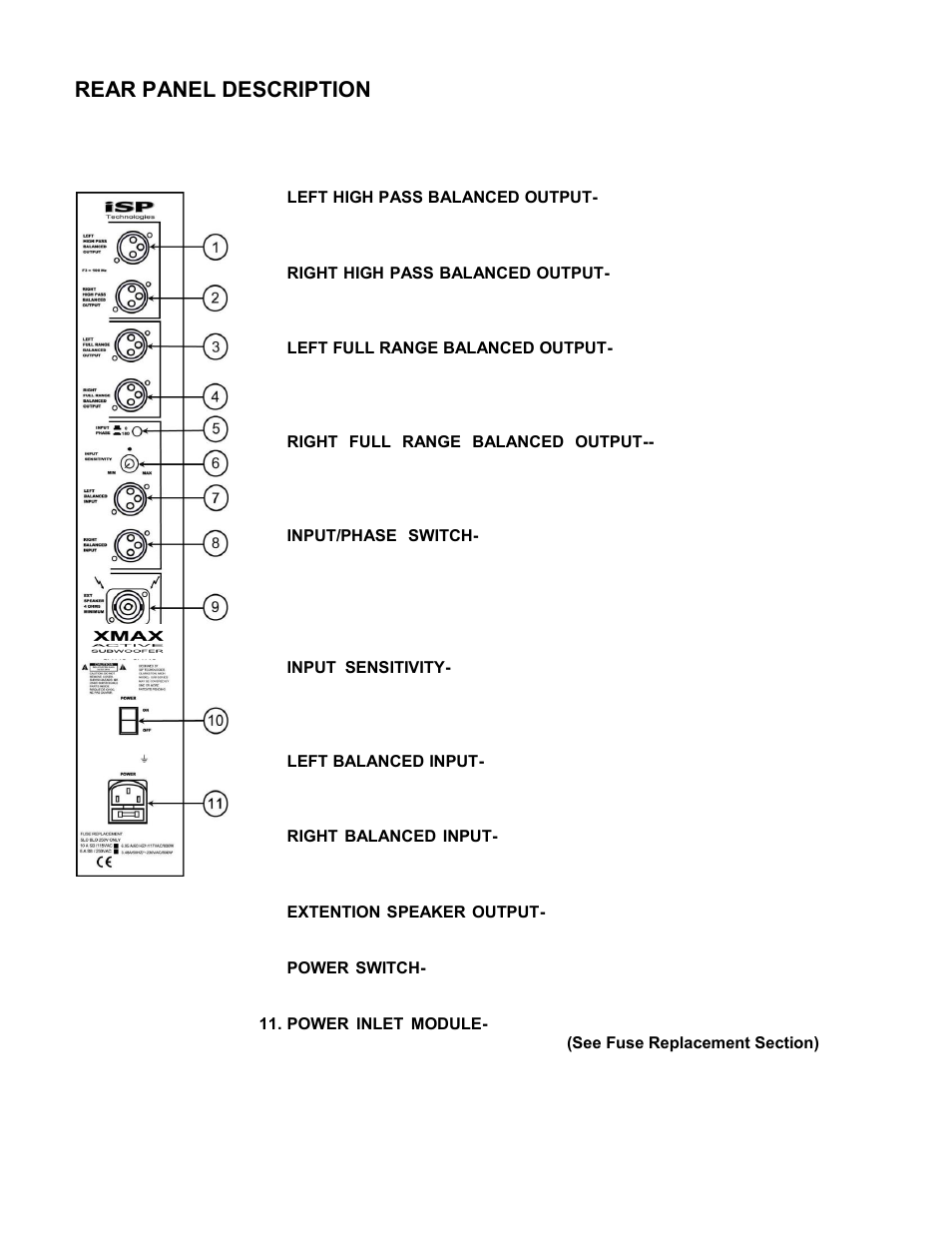 Rear panel description | ISP Technologies XMAX112 User Manual | Page 5 / 11