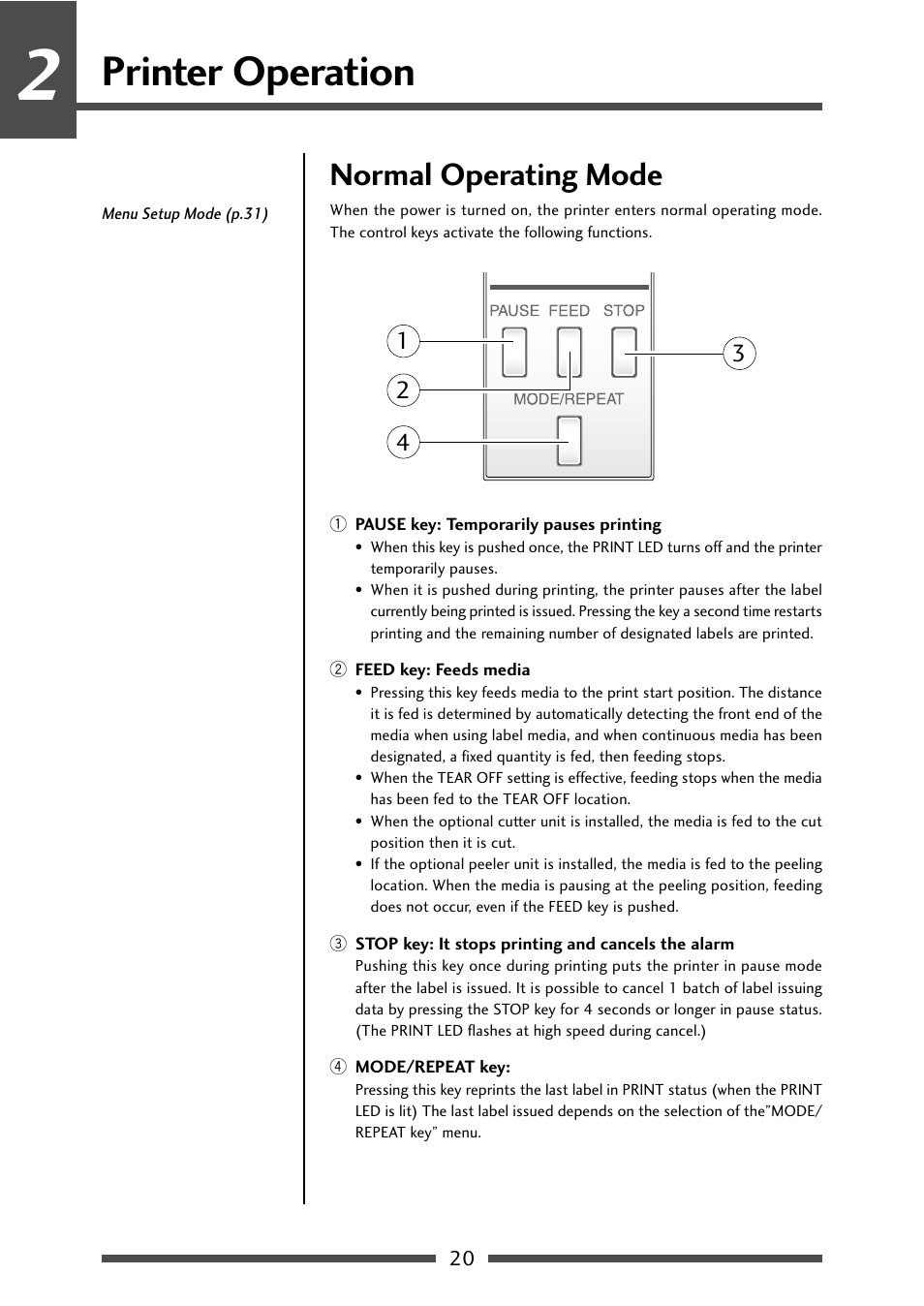 Normal operating mode, Printer operation | CITIZEN CL-S631 User Manual | Page 20 / 66