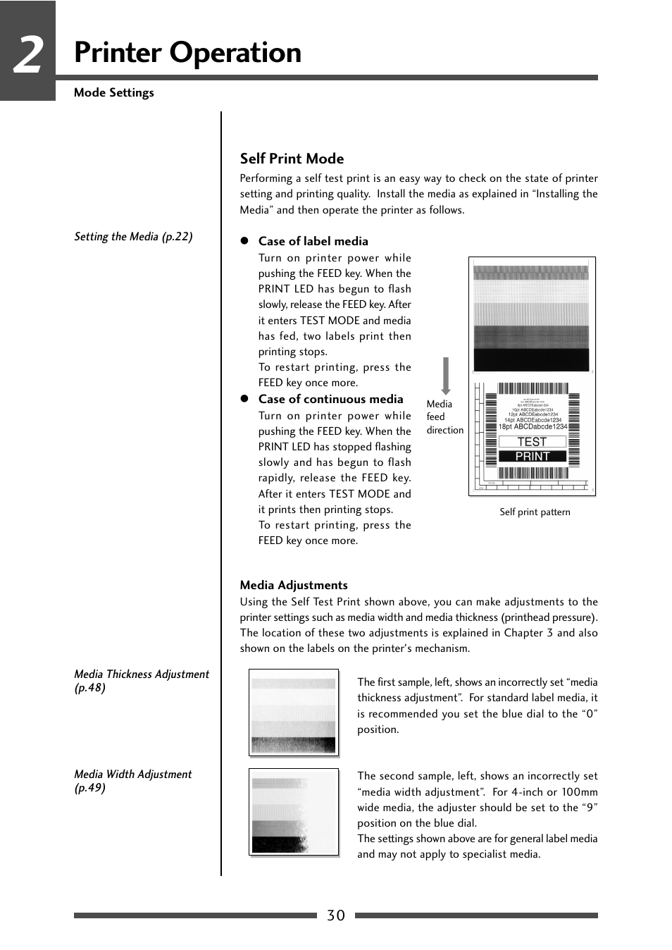 Self print mode, Printer operation | CITIZEN CL-S631 User Manual | Page 30 / 66