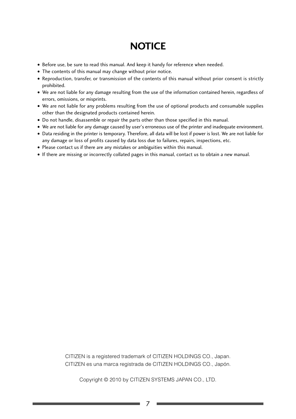 Notice | CITIZEN CL-S631 User Manual | Page 7 / 66