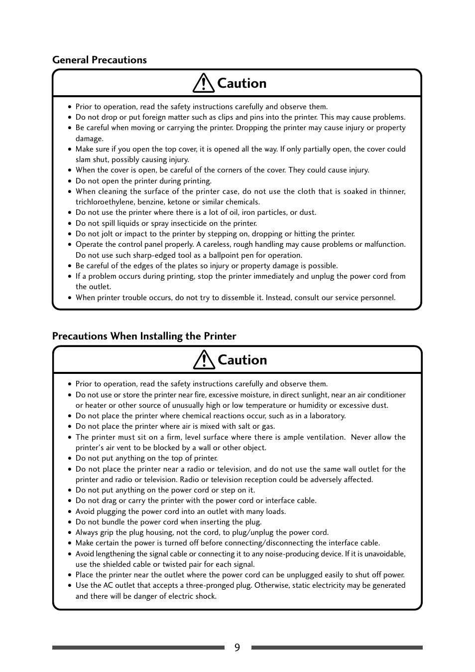 Caution | CITIZEN CL-S631 User Manual | Page 9 / 66