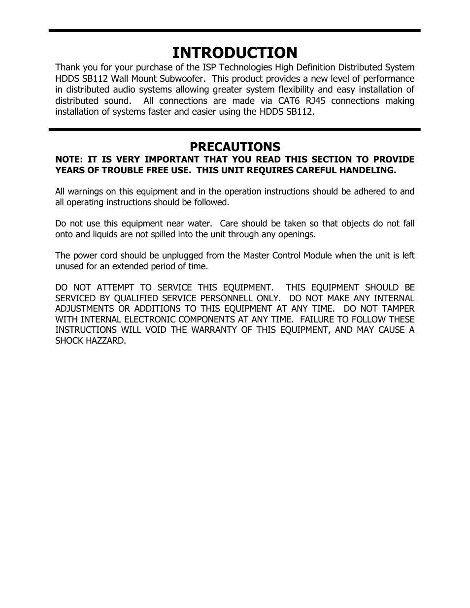 Introduction, Precautions | ISP Technologies SB 112 User Manual | Page 3 / 9