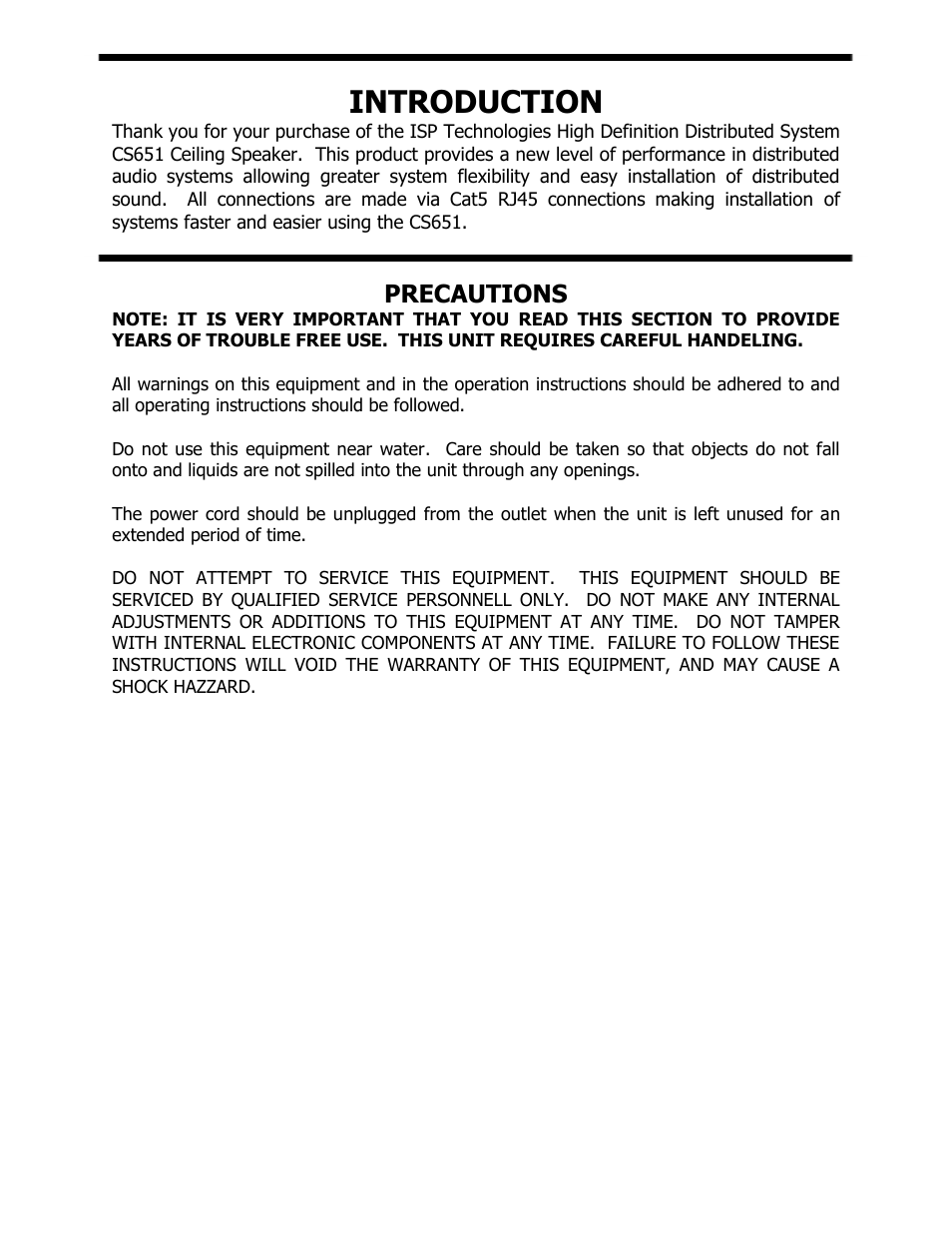 Introduction, Precautions | ISP Technologies CS 651 User Manual | Page 3 / 11