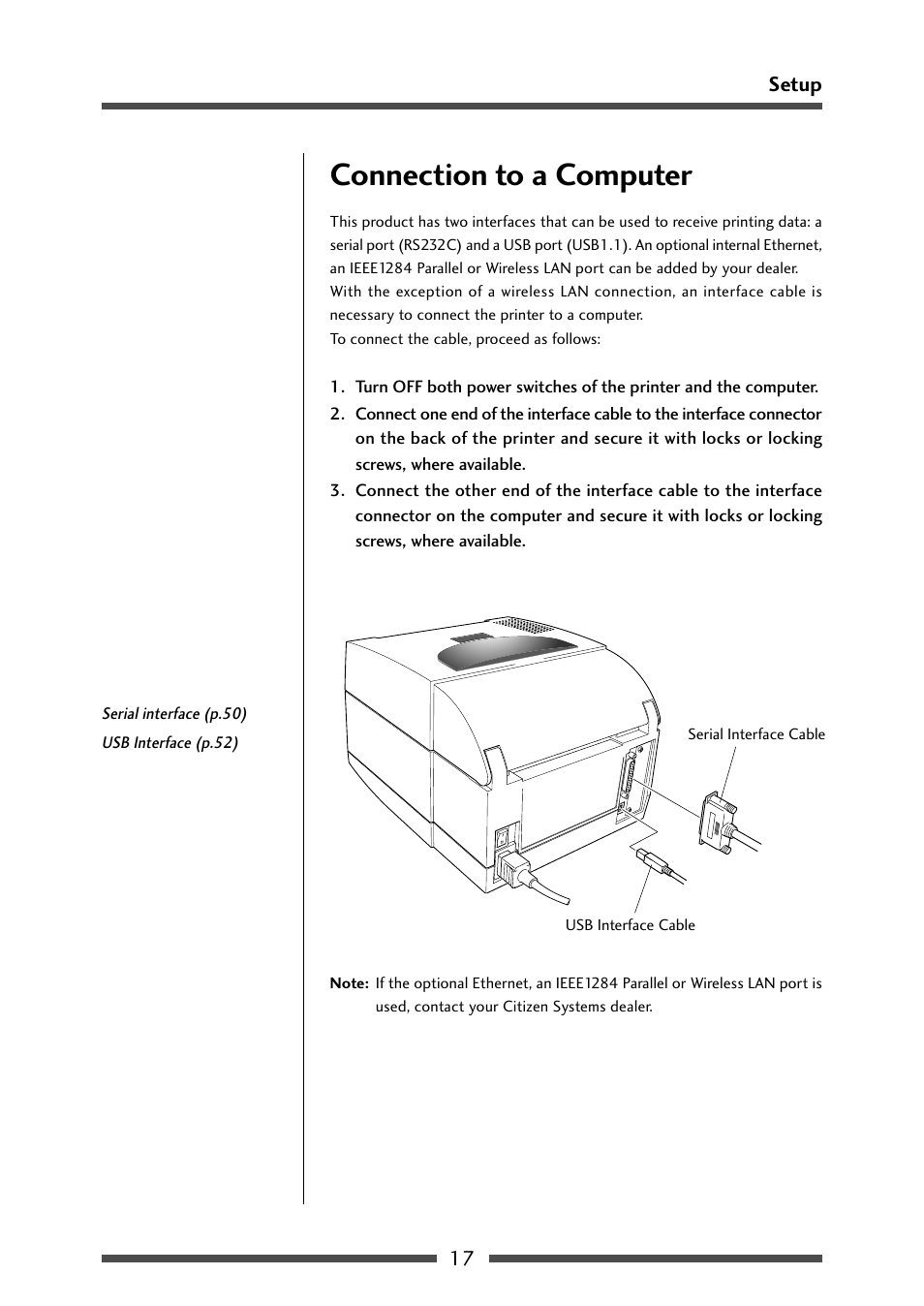 Connection to a computer | CITIZEN CL-S521 User Manual | Page 17 / 57