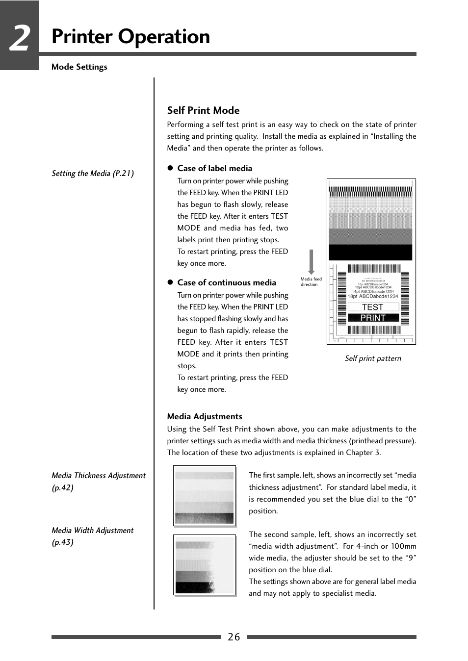 Self print mode, Printer operation | CITIZEN CL-S521 User Manual | Page 26 / 57