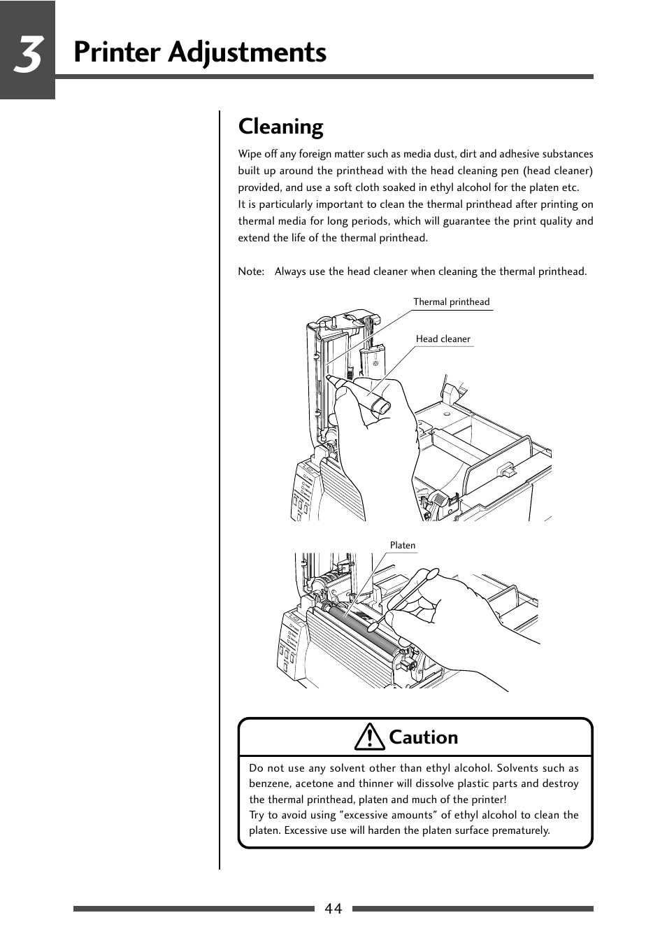 Cleaning, Printer adjustments | CITIZEN CL-S521 User Manual | Page 44 / 57
