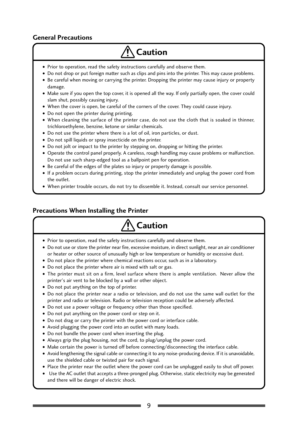 Caution | CITIZEN CL-S521 User Manual | Page 9 / 57
