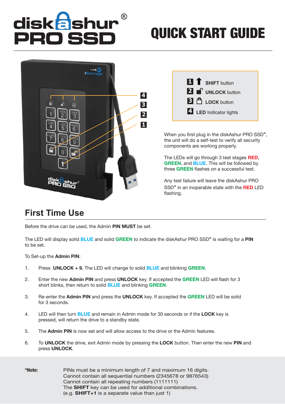 iStorage diskAshur Pro SSD Quick Start Guide User Manual | 2 pages