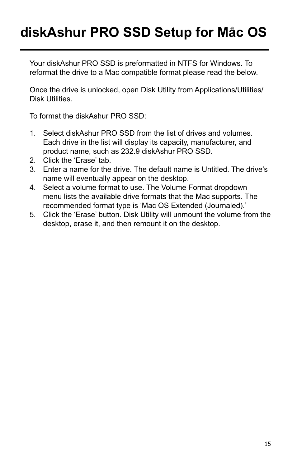 Diskashur pro ssd setup for mac os | iStorage diskAshur Pro SSD Manual User Manual | Page 15 / 19