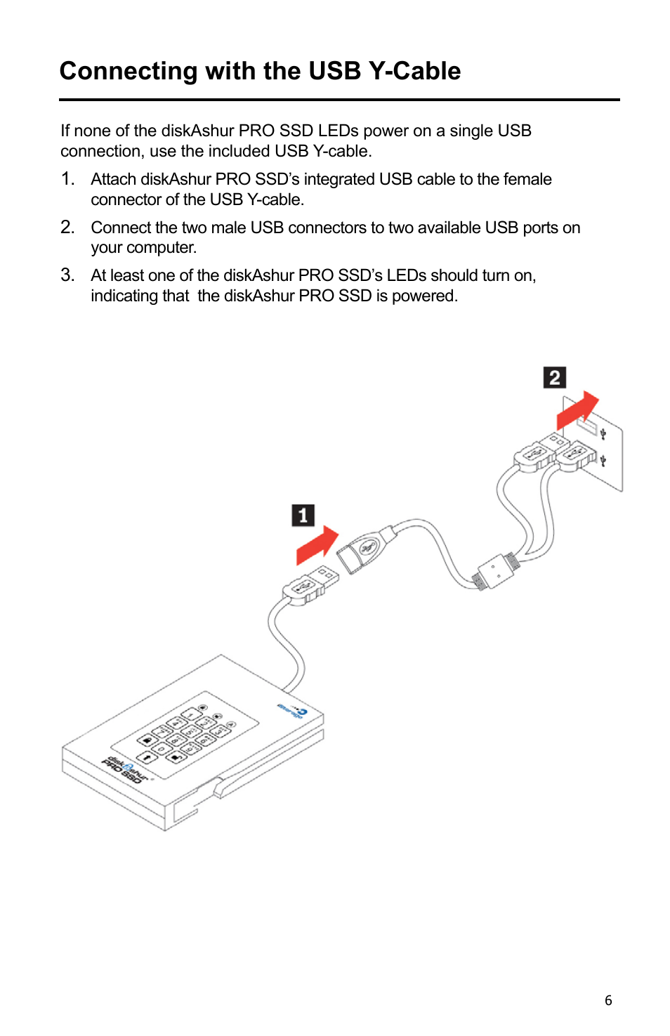 Connecting with the usb y-cable | iStorage diskAshur Pro SSD Manual User Manual | Page 6 / 19