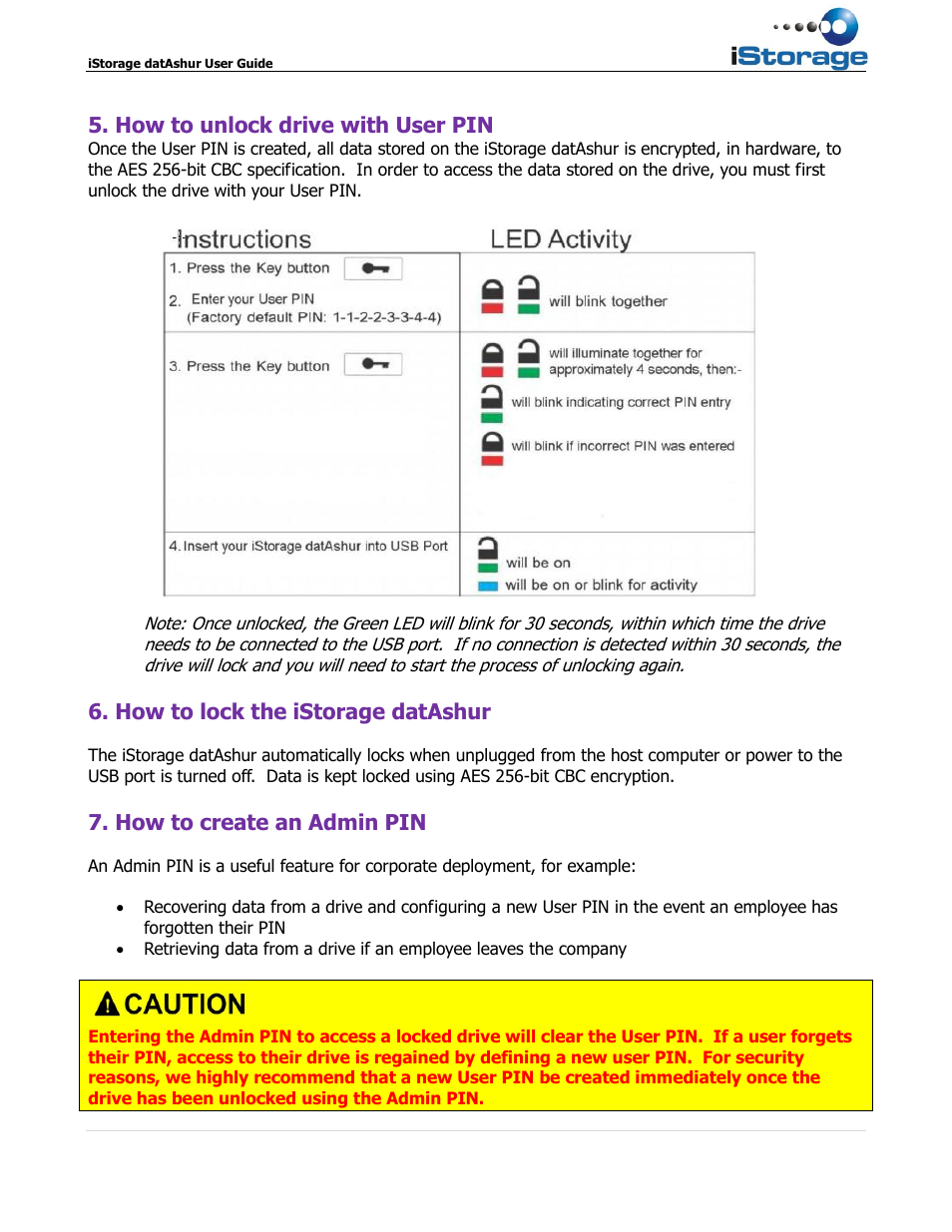 How to unlock drive with user pin, How to lock the istorage datashur, How to create an admin pin | iStorage datAshur user guide User Manual | Page 8 / 14