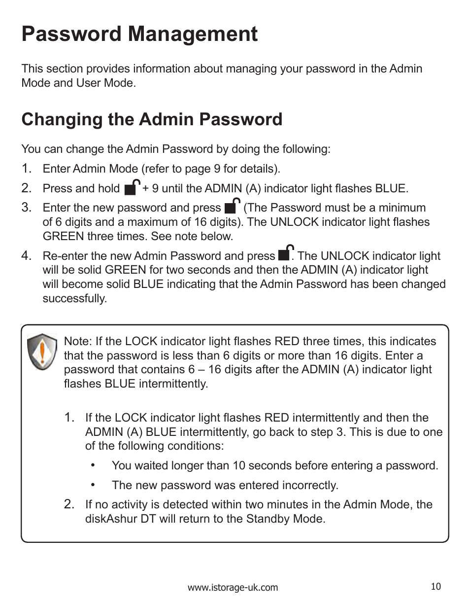 Password management, Changing the admin password | iStorage diskAshurDT Manual User Manual | Page 10 / 21